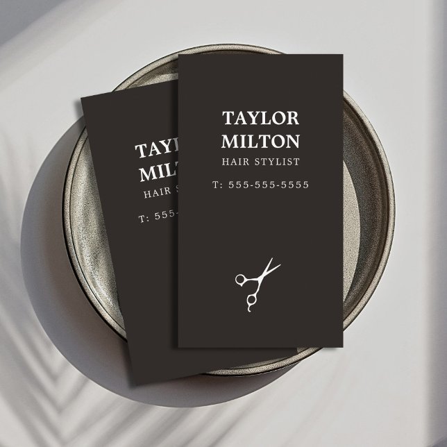 Tarjeta De Visita Sencilla y elegante peluquera de cuero negro y bla (Subido por el creador)