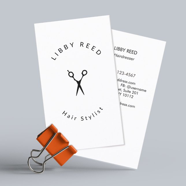Tarjeta De Visita Sencilla y moderna Hairstylist Scissors White (Subido por el creador)
