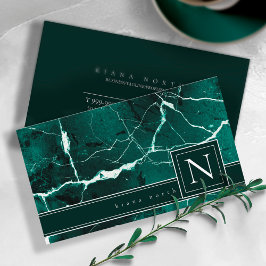 Tarjeta De Visita Sencillamente Mármol Monograma verde blanco Std ID