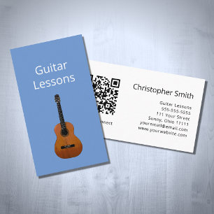 Tarjeta De Visita Sencillas Guitarra Clases QR código Música Teacher