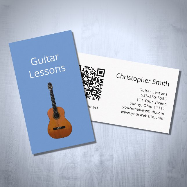 Tarjeta De Visita Sencillas Guitarra Clases QR código Música Teacher (Subido por el creador)