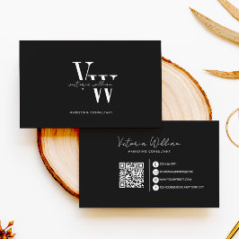 Tarjeta De Visita Sencillas Iniciales Elegantes en Blanco y Negro