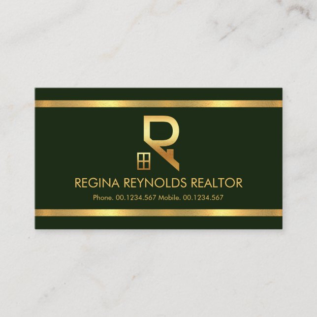 Tarjeta De Visita Sencillas rayas de borde de oro verde esmeralda (Anverso)