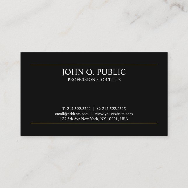 Tarjeta De Visita Sencillas rayas de oro planas modernas negro elega (Anverso)