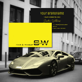 Tarjeta De Visita Sencillo amarillo y negro llamativo con monograma