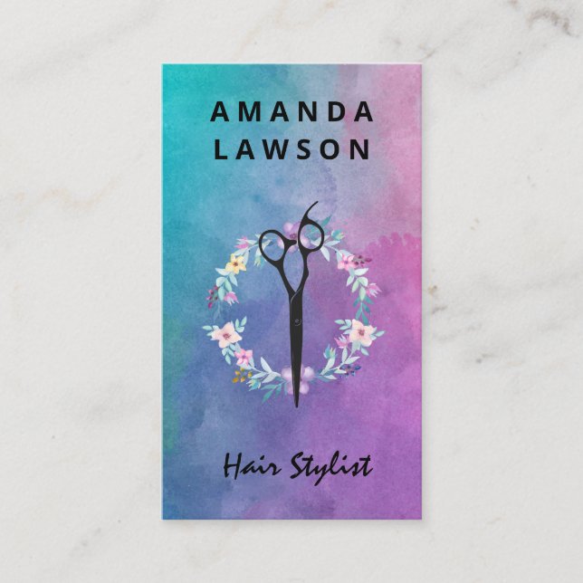 Tarjeta De Visita Sencillo | Arreglo floral | Textura acuarela (Anverso)