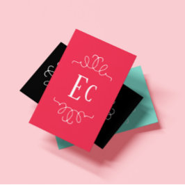 Tarjeta De Visita Sencillo Elegante Boho Marco Blanco Monograma Rojo