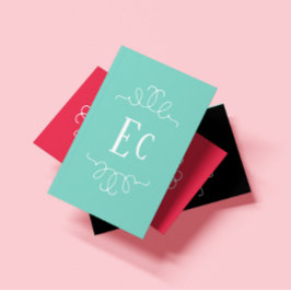 Tarjeta De Visita Sencillo Elegante Boho Marco Blanco Monograma Verd