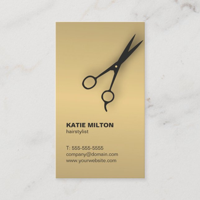 Tarjeta De Visita Sencillo elegante Faux Gold Black Scissor Hairstyl (Anverso)