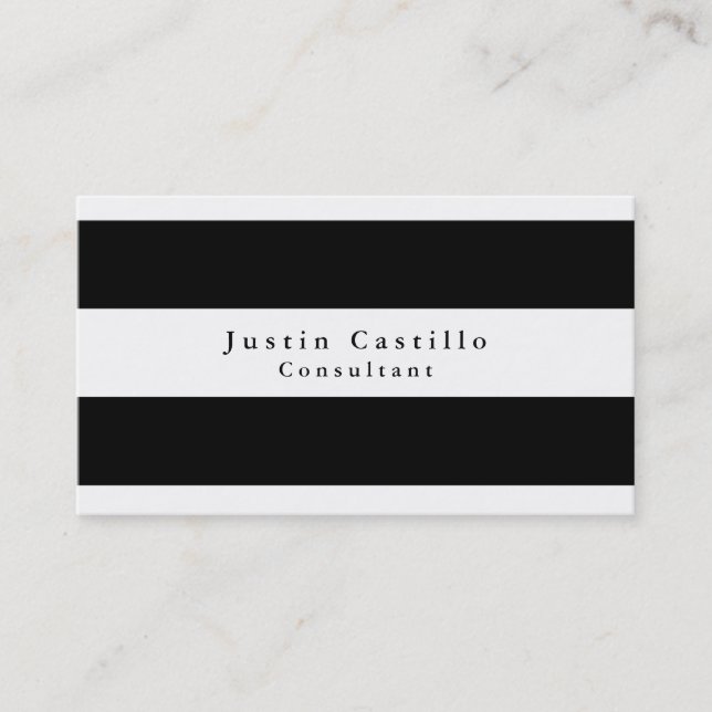 Tarjeta De Visita Sencillo elegante negro rayado blanco moderno (Anverso)