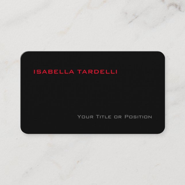 Tarjeta De Visita Sencillo elegante negro rojo Minimalista (Anverso)