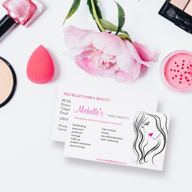 Tarjeta De Visita Sencillo estilo de cabello rosa blanco negro moder (Subido por el creador)