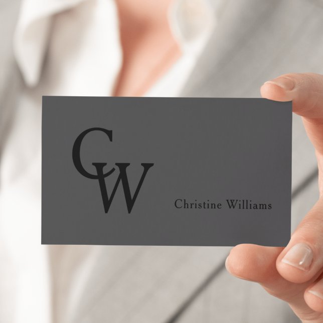 Tarjeta De Visita Sencillo Gris Elegante Monograma Profesional (Dark Gray Elegant Monogram Business Card)