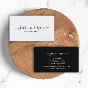 Tarjeta De Visita Sencillo guión elegante blanco y negro