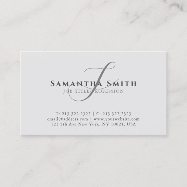 Tarjeta De Visita Sencillo guión gris profesional moderno monogramad (Anverso)