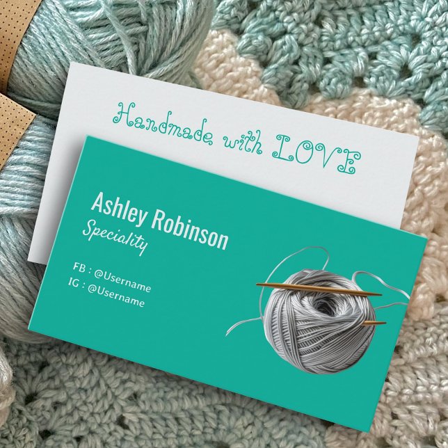 Tarjeta De Visita Sencillo hilado plateado gancho de crochet turques (Simple silver yarn crochet hook turquoise modern business card)