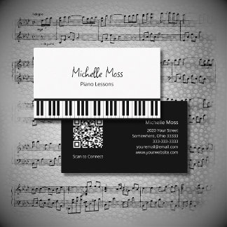 Tarjeta De Visita Sencillo maestro musical de piano blanco negro