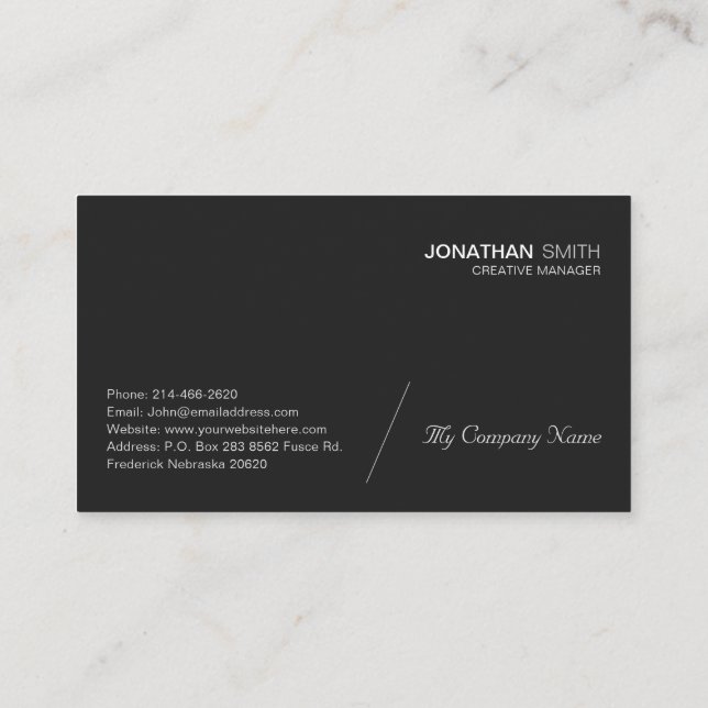 Tarjeta De Visita Sencillo Minimalista, lujoso, Premium, negro (Reverso)