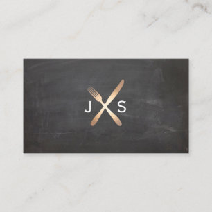 Tarjeta De Visita Sencillo Monogramado Chef Personal Comedor Negro
