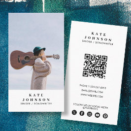 Tarjeta De Visita Sencillo músico cantante foto social media QR Code