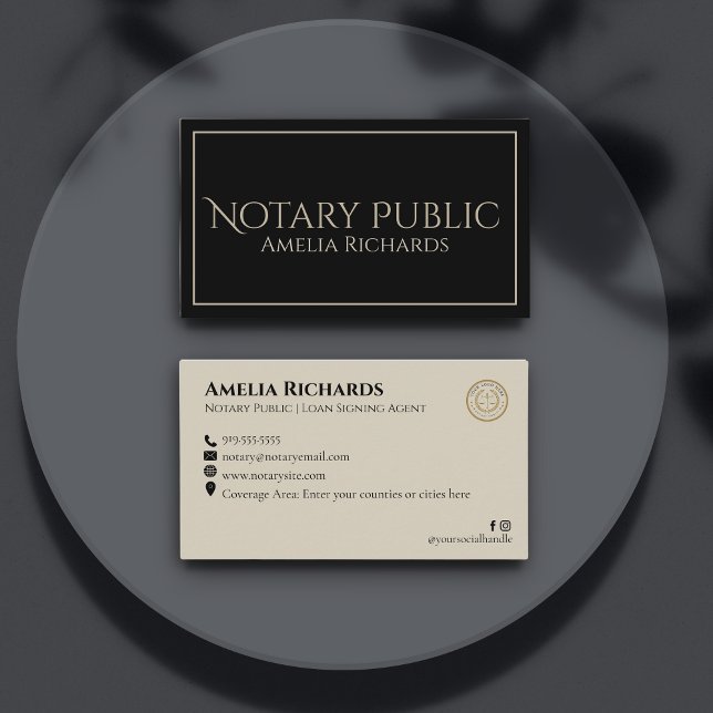 Tarjeta De Visita Sencillo negro y dorado elegante marco Notario púb (Subido por el creador)
