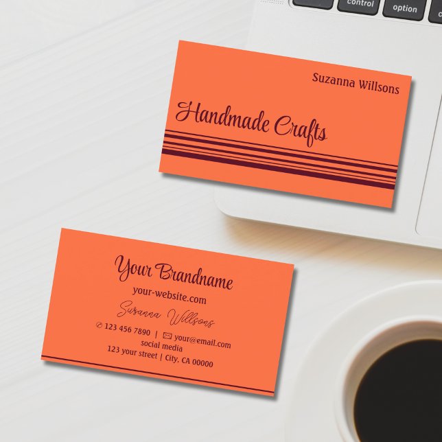 Tarjeta De Visita Sencillo rojo Naranja con rayas de decoración clás (Subido por el creador)