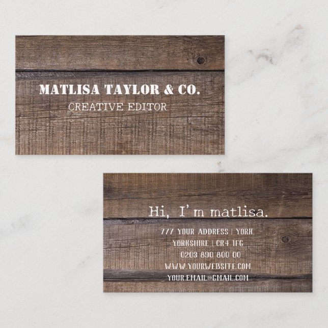 Tarjeta De Visita Sencillo Rústico Estilo de roble de madera Profesi (Anverso / Reverso)