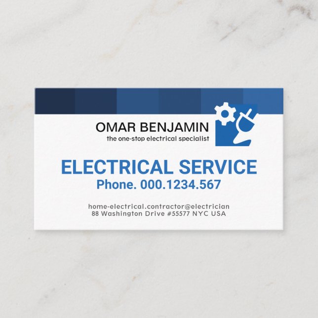 Tarjeta De Visita Sencillo servicio eléctrico de franjas azules Mini (Anverso)
