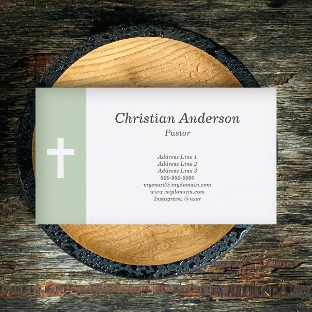 Tarjeta De Visita Sencillo, verde con un Pastor Cruzado (Simple, Green with a Cross Pastor Business Card)