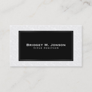Tarjeta De Visita Sencillo Y Elegante Damasco Blanco Y Marco Negro