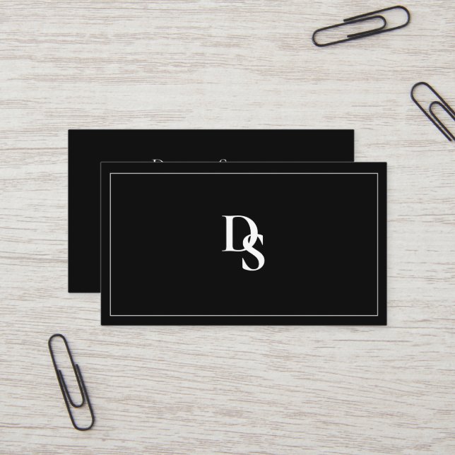 Tarjeta De Visita Sencillo y elegante negro y blanco con inicial (Anverso/Reverso In Situ)