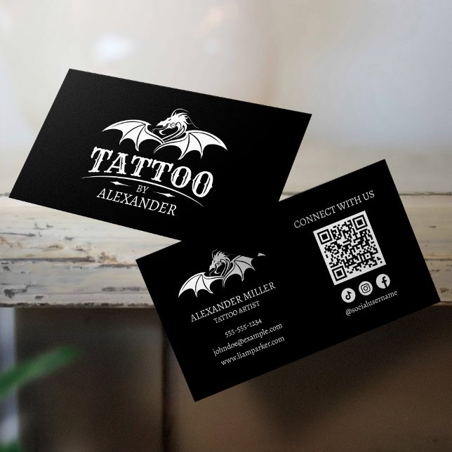 Tarjeta De Visita Sencillo y moderno artista de tatuaje negro Dragon (Subido por el creador)