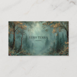 Tarjeta De Visita Sendero de bosque brumoso etéreo Teal dorado rústi