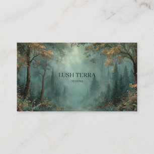 Tarjeta De Visita Sendero de bosque brumoso etéreo Teal dorado rústi