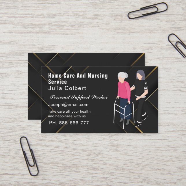 Tarjeta De Visita Senior Companion or Elderly Caregiver black & gold (Anverso/Reverso In Situ)