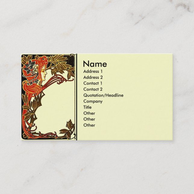 Tarjeta De Visita Señora de Art Nouveau (Anverso)