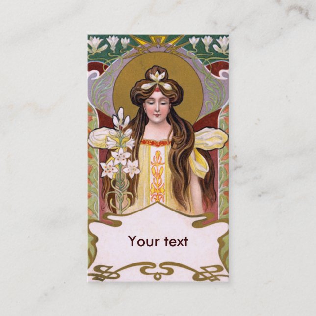 Tarjeta De Visita Señora de Art Nouveau con Lilies (Anverso)