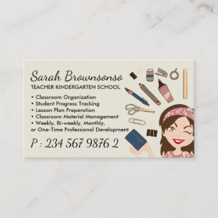 Tarjeta De Visita Señora de dibujos animados beige suministros escol