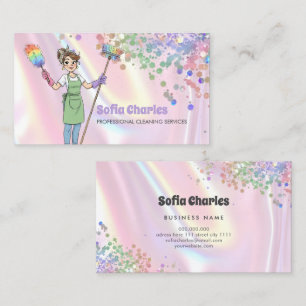 Tarjeta De Visita Señora de la Limpieza Doncella Brillo Holográfico