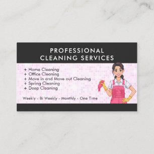 Tarjeta De Visita Señora de la limpieza Profesional Negro y Rosa