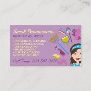 Tarjeta De Visita Señora de limpieza de Purple Clean Janitorial