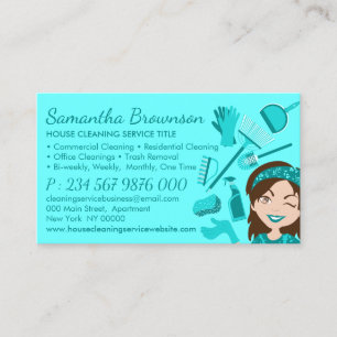 Tarjeta De Visita Señora de limpieza de Teal cita de limpieza