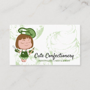 Tarjeta De Visita Señora panadera de confitería verde niña linda