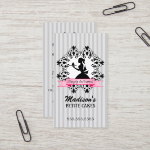 Tarjeta De Visita Señora Silhouette Cupcake Silver y rosa