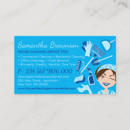 Tarjeta De Visita Señorita de limpieza azul cita de limpieza