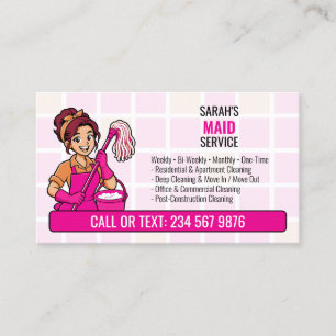 Tarjeta De Visita Señorita de limpieza de dibujos animados con trape