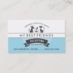 Tarjeta De Visita Sentada del mascota y diseño retro azul y blanco
