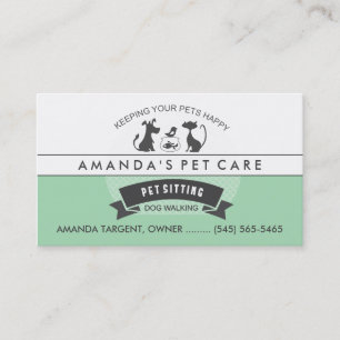 Tarjeta De Visita Sentada del mascota y diseño retro verde y blanco