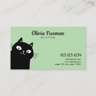 Tarjeta De Visita Sentado de Mascota de gato verde y negro lindo