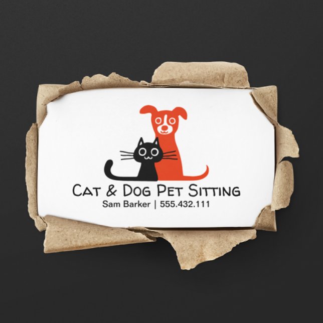 Tarjeta De Visita Sentado en Mascota de gato negro y perro rojo | Cu (Subido por el creador)